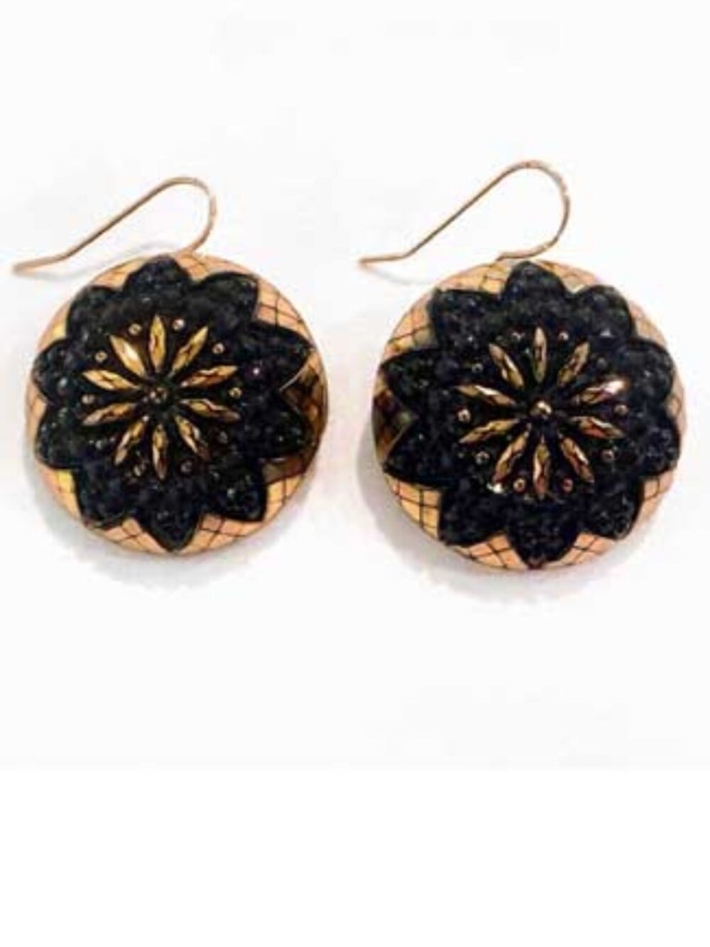 Copper and Black Beaded Dangle Earrings
